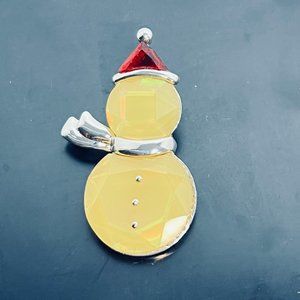 Silver Tone With Yellow And Red Faceted Stones Santa Snowman Brooch